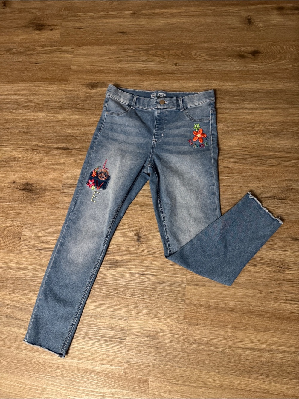 wonder nation Light Blue Skinny Jeans with Floral Embroidery-Youth XL